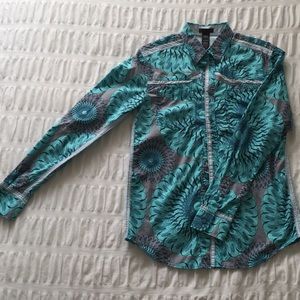 Custo Barcelona Turquoise and Gray Casual Button Down Shirt